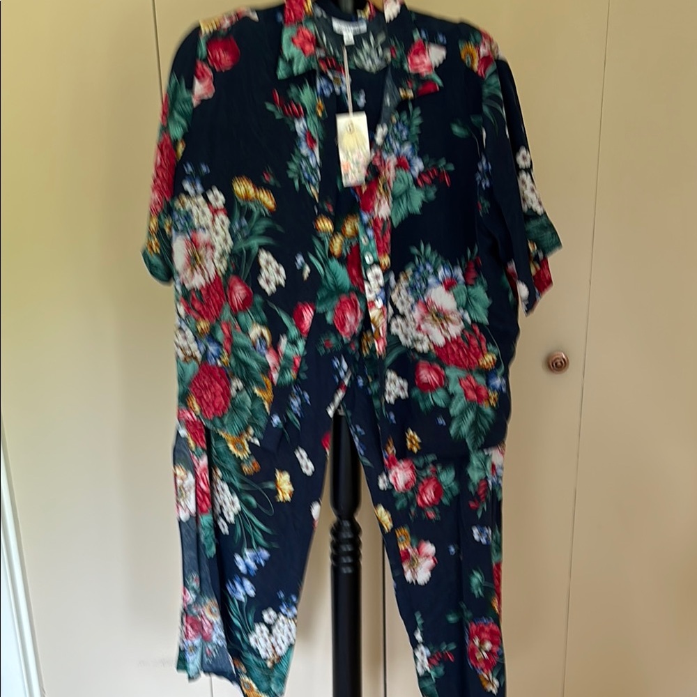 Johnny Was Navy Floral Shirt and pants set